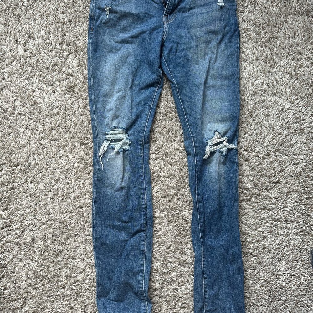 H&M Blue Skinny Jeans with Vintage Distressing